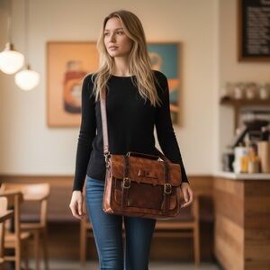 Classic Brown Ecosusi Leather Messenger Bag for Women